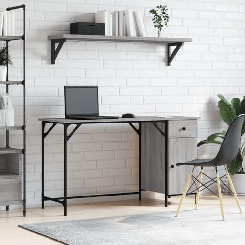 Vidaxl Bureau D'ordinateur Sonoma Gris 131x48x75 Cm Bois D?Ingénierie