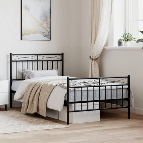 Vidaxl Cadre De Lit Métal Sans Matelas Avec Pied De Lit Noir 100x190cm