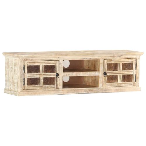 Vidaxl Meuble Tv Blanc 130x30x36 Cm Bois Massif De Manguier
