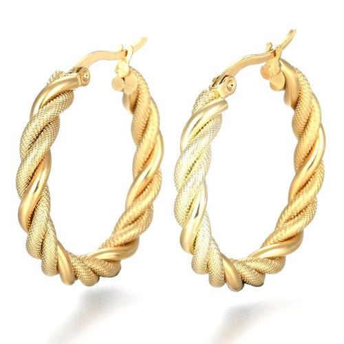Boucles D’Oreilles Femme Créoles Torsadées Dorées Acier Inoxydable 3 Cm