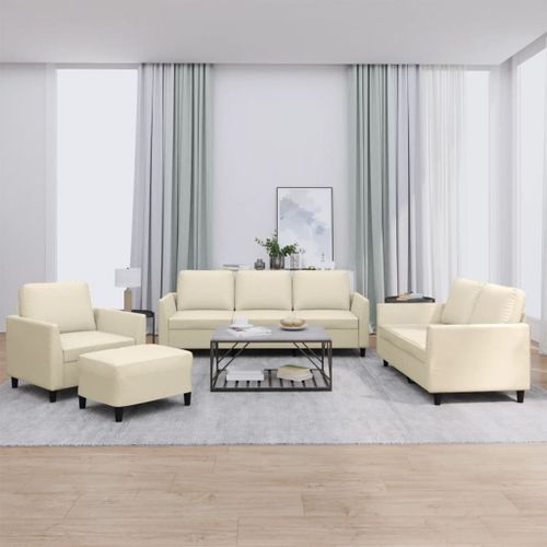Vidaxl Ensemble De Canapés 4 Pcs Avec Coussins Crème Similicuir