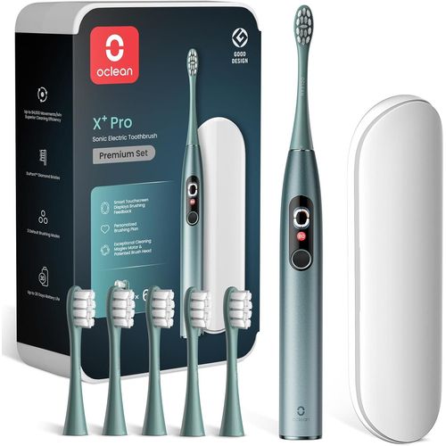 Checarzhn--No1-X Pro Set À Dents Électrique, 6 Brosettes Et Étui De Voyage, 3 Modes Et Écran Tactile Intelligente, Suivi En Temps Réel, Autonomie 30 Jours, Minuteur & Rappel, Set Vert