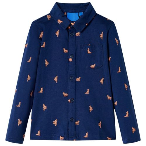 Chemise Pour Enfants Imprimé Chien Bleu Marine 140
