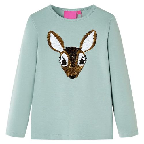 T-Shirt Enfants À Manches Longues Cerf Pailleté Menthe Moyenne 92
