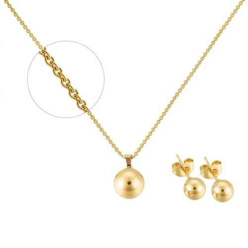 Parure Femme Acier Inoxydable Doré Collier Boucles D'Oreilles Boule