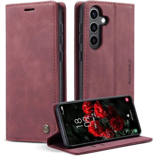 Kal-Coque Pour Samsung Galaxy S24 5g Étui Wallet Cover, Housse Flip En Cuir Premium Pu Portefeuille Case, [Fentes Pour Cartes] [Magnétique] [Antichoc] [Kickstand] Housse Samsung S24 Case, Rouge