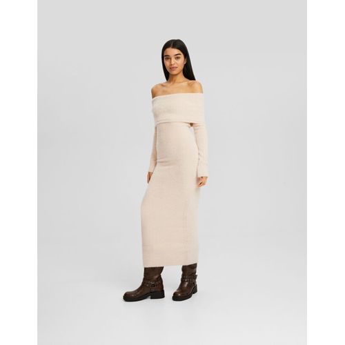  Robe Midi Bardot Fuzzy Manches Longues Femme L Sable