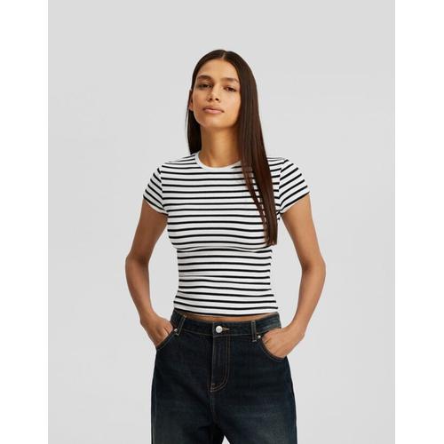  T-Shirt Manches Courtes Col Rond Femme 10-12 Blanc / Noir