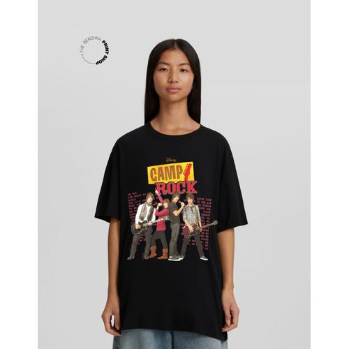  T-Shirt Camp Rock Manches Courtes Oversize Imprimé Femme S Noir