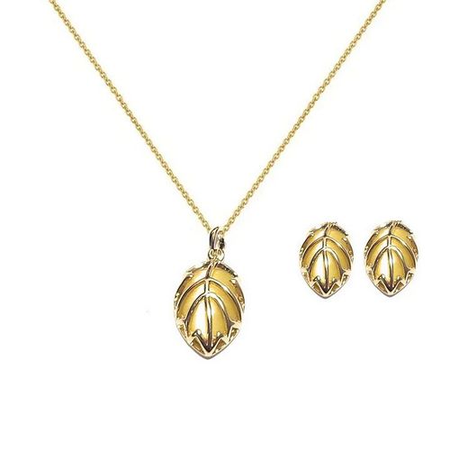 Parure Femme Plaqué Or Collier Feuille Beige Boucles D’Oreilles Assorties
