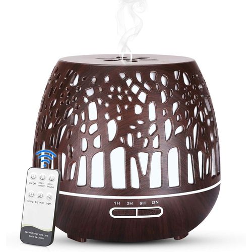 CHECARZHN--NO1-Diffuseur D'Huiles Essentielles 400Ml, Télécommande D'Humidificateur Ultrasonique Sans Bpa Avec Lumière Led À Couleurs Variables 3 Minuterie Pour La Maison/Yoga/Bureau/Spa - Bois Foncé