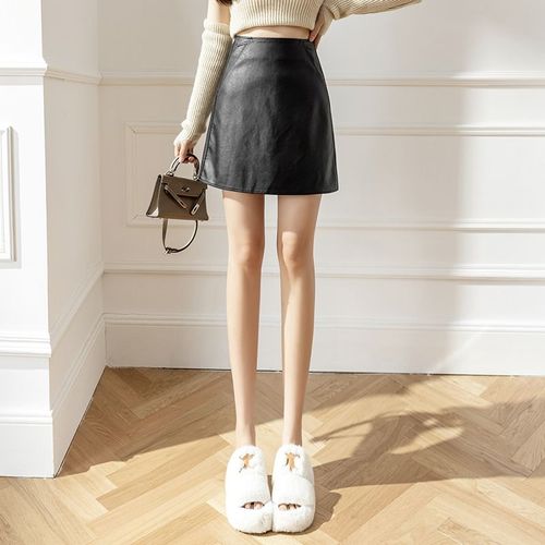 Jupe Mi-Longue En Cuir Pour Femme, Automne Et Hiver, Jupe Courte En Une Étape, Jupe Trapèze Taille Haute Enveloppée Dans Les Hanches