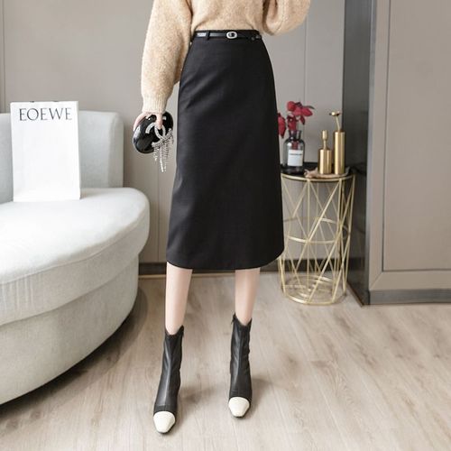 Jupe Mi-Longue En Laine Automne Et Hiver, Jupe Taille Haute Au-Dessus Du Genou, Jupe Trapèze Pour Femme, Jupe Longue Slim En Laine