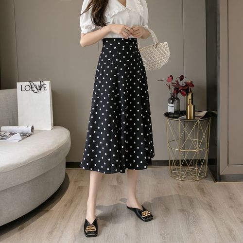 Jupe Midi À Pois Pour Femme, Tenue De Printemps, Style Hong Kong, Pois, Grande Balançoire, Amincissante, Taille Haute, Jupe Trapèze, Style Vacances