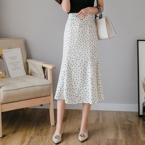 Jupe En Mousseline De Soie À Pois Pour Femme, Taille Haute, Mi-Longue, À La Mode