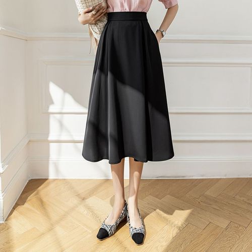 Jupe Mi-Longue Pour Femme En Été Taille Haute Large Évasée Pour Couvrir Les Hanches Et Vous Faire Paraître Mince Jupe Longue De Banlieue Jupe Plissée À Poche Latérale