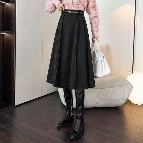 Jupe Mi-Longue En Laine Pour Femme, Polyvalente, Couvrant Les Hanches, Taille Haute, Évasée Et Plissée, Jupe Trapèze