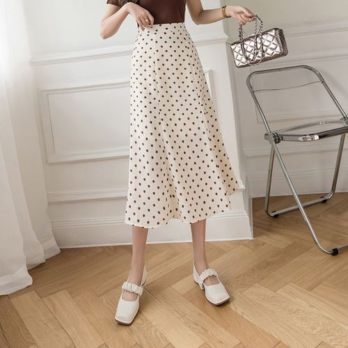 Jupe Trapèze Mi-Longue À Pois Pour Femme Printemps Et Été Nouvelle Jupe Mi-Longue Taille Haute À Pois Au-Dessus Du Genou Jupe Longue