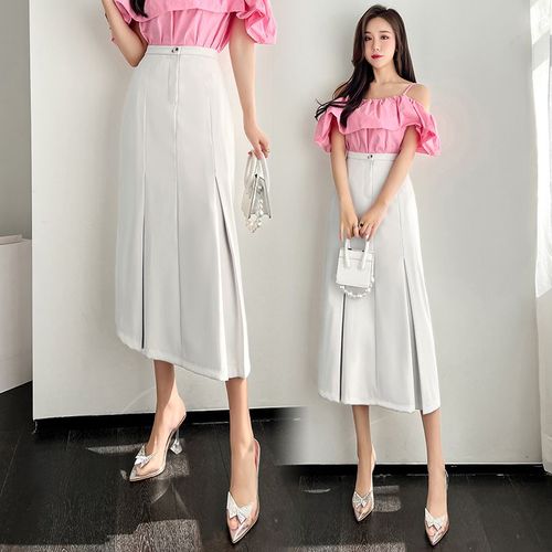 Jupe Mi-Longue Pour Femme Printemps Et Été Jupe Trapèze Taille Haute Jupe Plissée Drapée Droite En Une Seule Étape