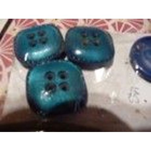 Bleu 3 Boutons Carres Diam 25 Cuir