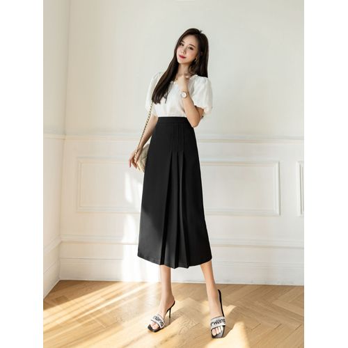 Jupe Plissée Mi-Longue Pour Femme, Taille Haute, Coupe Trapèze, Noire, Longue, Polyvalente