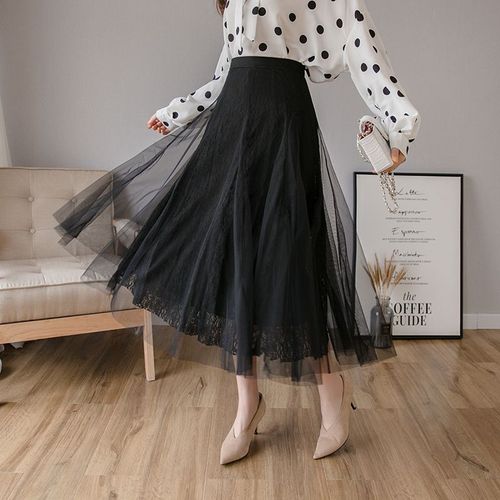 Jupe En Dentelle Douce Printemps Et Été, Jupe Mi-Longue En Maille Taille Haute, Jupe Féerique, Jupe Longue Trapèze