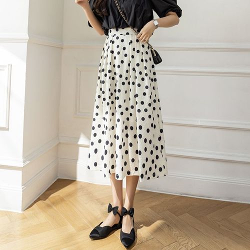Jupe À Pois Pour Femme, Printemps Et Été, Imprimée À Pois, Taille Haute, Jupe Trapèze, Longue Jupe Trapèze, Jupe Plissée Pour Les Vacances