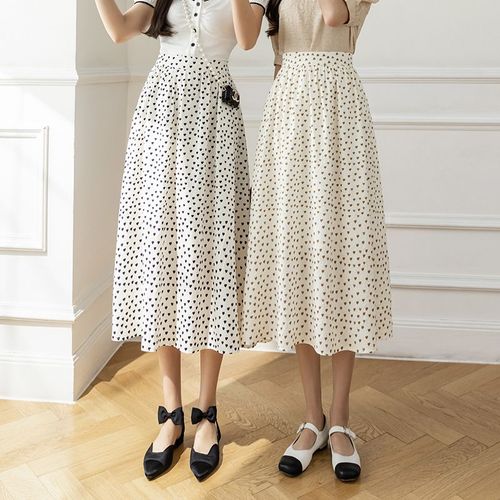 Jupe Femme Printemps Et Été Mi-Longue Imprimée Style Vacances Amour Jupe Trapèze Avec Grande Oscillation Pour Montrer Une Jupe Mince Couvrant Les Hanches