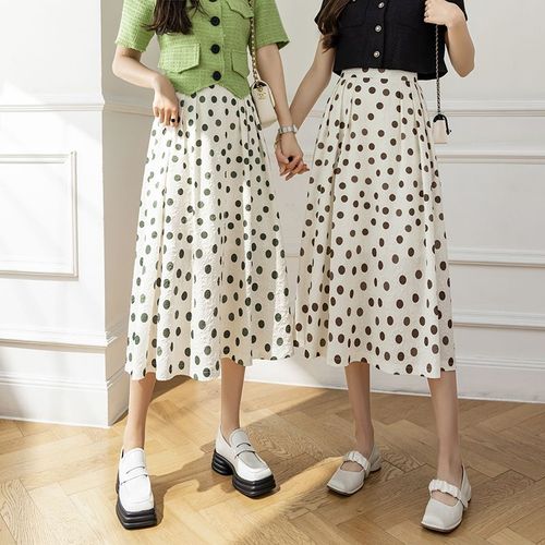 Jupe À Pois Pour Femme, Printemps Et Été, Imprimée À Pois, Taille Haute, Jupe Trapèze, Longue Jupe Trapèze, Jupe Plissée Pour Les Vacances