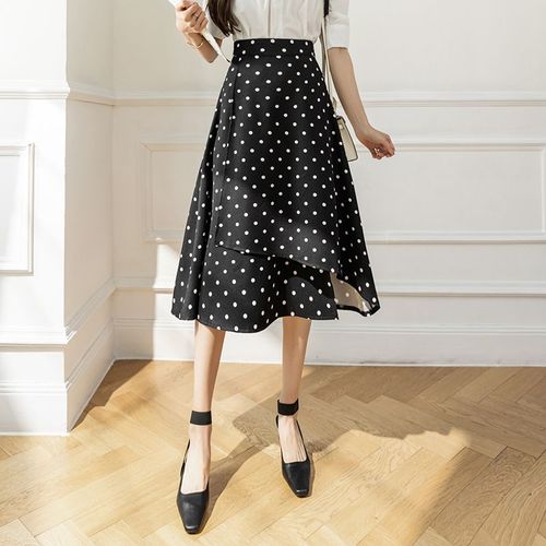 Jupe Mi-Longue À Pois Pour Femme, Taille Haute, Mi-Longue, À Pois Irréguliers, Grande Taille, Jupe Trapèze