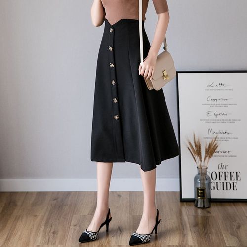 Jupe Professionnelle De Trajet Printemps Et Été, Jupe Longue Taille Haute, Jupe Parapluie Slim Boutonnée, Grande Jupe Trapèze Mi-Longue