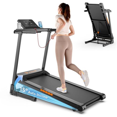 Tapis De Course Ft61 ,Tapis Roulant Fitness Pliable 15 %, Moteur Puissant 3.0hp, Vitesse 1–14km/H, Ecran Led, Support Tablette