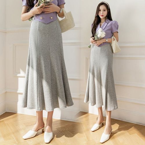 Jupe Tricotée Mi-Longue Pour Femme En Été Avec Taille Haute Élastique Taille Patchwork Jupe Longue Jupe Queue De Poisson Jupe Trapèze