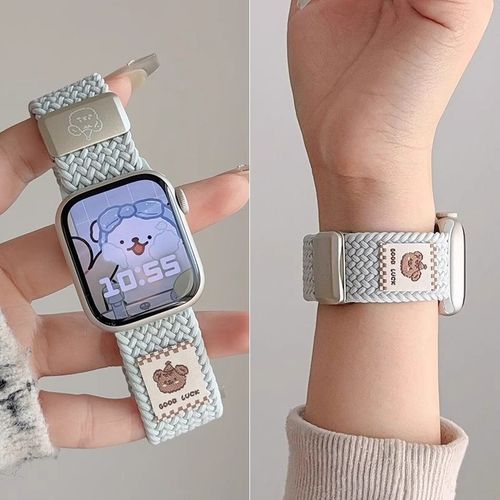 Bracelet De Montre Magnétique Tressé En Nylon Music Bear, Compatible Avec Apple Watch S10, Apple Watch S9, S87, Se, Mignon-Ventouse Magnétique Tressée Bear ¿ Bleu Glacier - 38/40/41 (10e Génération