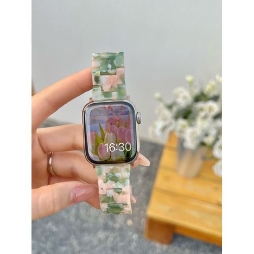 Bracelet De Montre Apple En Résine Légère Pour Le Printemps Et L'été, Adapté Aux Modèles Universels Pour Hommes Et Femmes De La Génération Apple Watch 87654se 3-Rose Vert-38mm/40mm/41mm