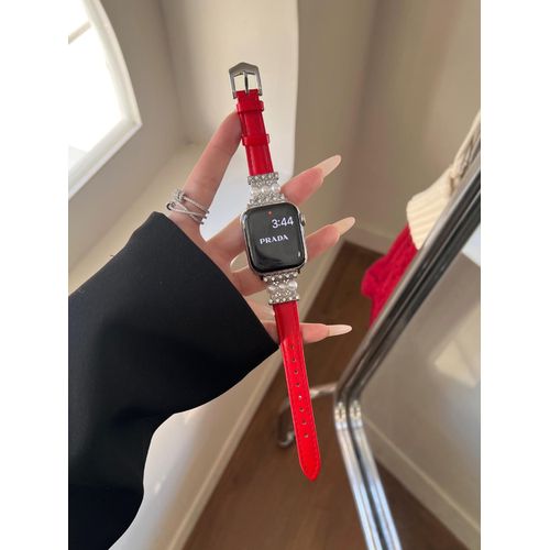 Bracelet De Collection En Cuir Rouge Édition Limitée Du Nouvel An 2024, Compatible Avec Apple Watch Iwatch87 Et Se65s9-Rouge Perle - 38 Mm/40 Mm/41 Mm