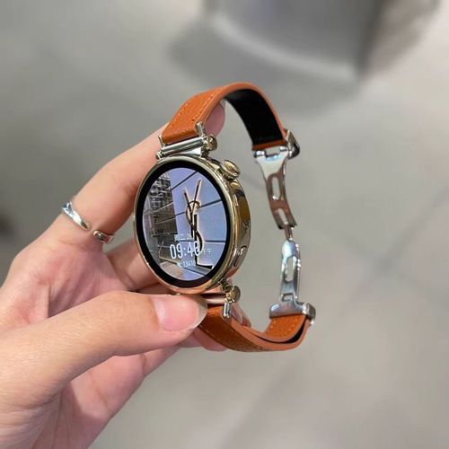 Boucle Papillon En Cuir Grainé Litchi Compatible Avec Bracelet De Montre Huawei Gt5 Gt4/5pro Femme Apple 89 Nouveau Gt32pro-Papillon Couleur Citrouille En Forme De D, Boucle Argentée En Cuir Grainé