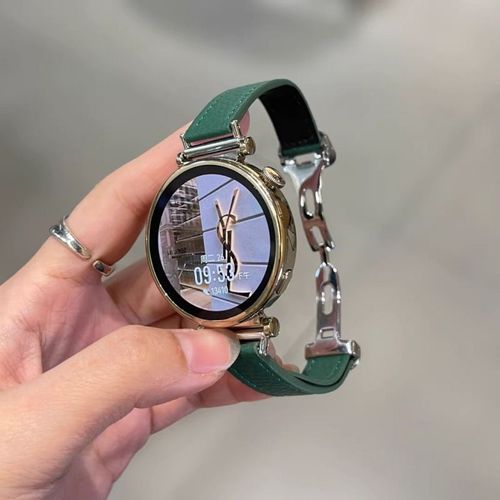 Boucle Papillon En Cuir Grainé Litchi Compatible Avec Bracelet De Montre Huawei Gt5 Gt4/5pro Femme Apple 89 Nouveau Gt32pro-Bracelet En Cuir Grainé Litchi Vert Foncé Avec Boucle Argentée Et Papillon