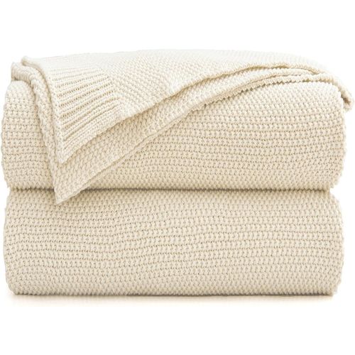 Checarzhn--No1-Couverture En Tricot Torsadé De Coton Crème Pour Canapé, Lit, Décoration D'intérieur, Jeté Tissé Léger Avec Sac De Lavage En Bonus, 1,5 Kg, 152,4 X 203,2 Cm, Beige