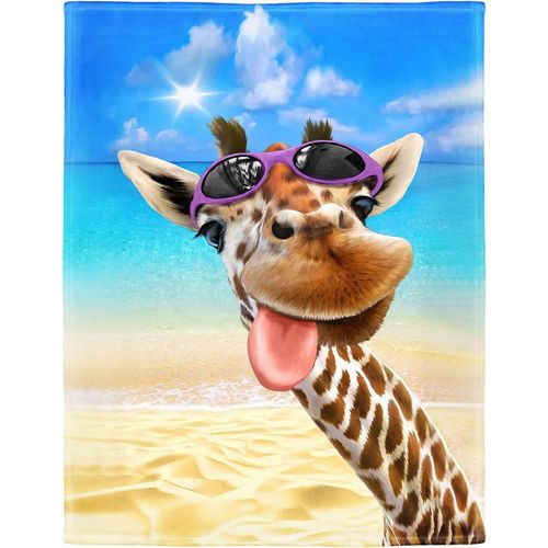 Checarzhn--No1-Couverture Douillette - 150 X 200 Cm - En Microfibre - Jeté De Canapé - Douce Et C - Avec Motif Drôle De Girafe Et De Plage