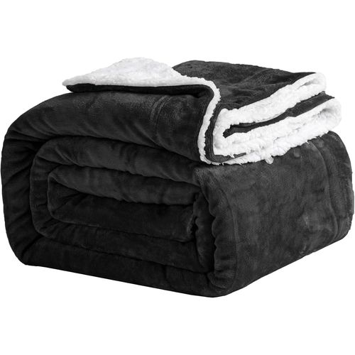 Checarzhn--No1-Plaid Douillet, 130 X 150 Cm, Noire, En Polaire, Couverture Sherpa, Jeté De Canapé, C Pour L'hiver Et Douce, Noire, 130 X 150 Cm