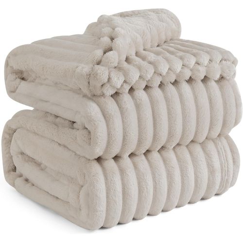 Checarzhn--No1-Couverture Moelleuse En Polaire ¿ Couverture Douce Et C En Cordon Grossier Pour Lit Et Canapé Beige, 220 X 240 Cm