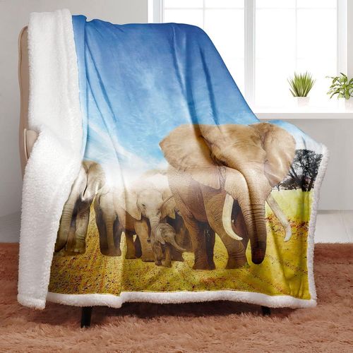 Checarzhn--No1-Couverture C En Sherpa Couverture Épaisse 1 Personne - 150 X 200 Cm - Épaisseur 150 X 200 Cm - En Flanelle Douce - Polaire Douce - Motif Éléphants Africains