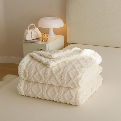 Checarzhn--No1-Plaid - 180 X 200 Cm - Moelleux - Beige - Blanc - Doux Et Chaud - Couverture En Peluche Épaisse Pour L'hiver