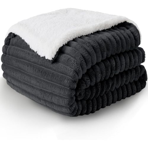 CHECARZHN--NO1-Plaid Polaire Sherpa En Cordon Grossier, 150X200 Couverture Lit 2 Personnes Gris Anthracite, Plaid Canape Fourrure Jeté De Canapé Réversible, Jete Canape Petit Épais Chaud Et Doux En P
