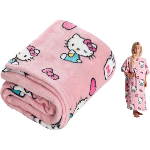 Checarzhn--No1-Momonga Kids Hello Kitty, Veste Polaire Femme À Manches, Plaid Canape, Sweat Femme, Couverture Polaire, Poncho Femme, Pull Femme, Cadeau Femme Enfant (4-12 Ans), Sweat Plaid, Rose, 80