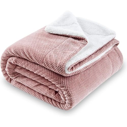 Checarzhn--No1-Plaid Canape Couverture Polaire, Couverture Duveteuse Super Douce C , Légère, Couverture En Peluche Souple Réversible Pour Lit Sofa Canapé-Lit Gris Rose 220 X 240 Cm