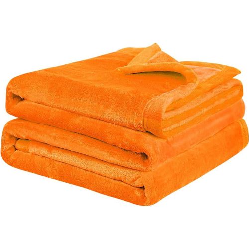 Checarzhn--No1-Couverture Plaid En Molleton Flanelle En Microfibre Solide Housse En Peluche Légères Douxs C S Pour Canapé Lit Voiture Bureau Orange 150 X 200 Cm