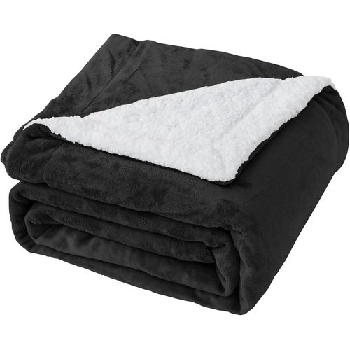 Checarzhn--No1-Couverture Polaire Sherpa Réversible En Polyester Doux Et Chaud Pour La Maison Et Les Voyages (Noir, Pour Lit Double) 150 X 200 Cm