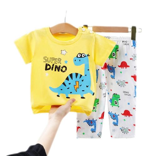 Ensembles de pyjamas pour enfants doux et confortables T-shirt imprimé de dessin animé décontracté + pantalon 3-4T E